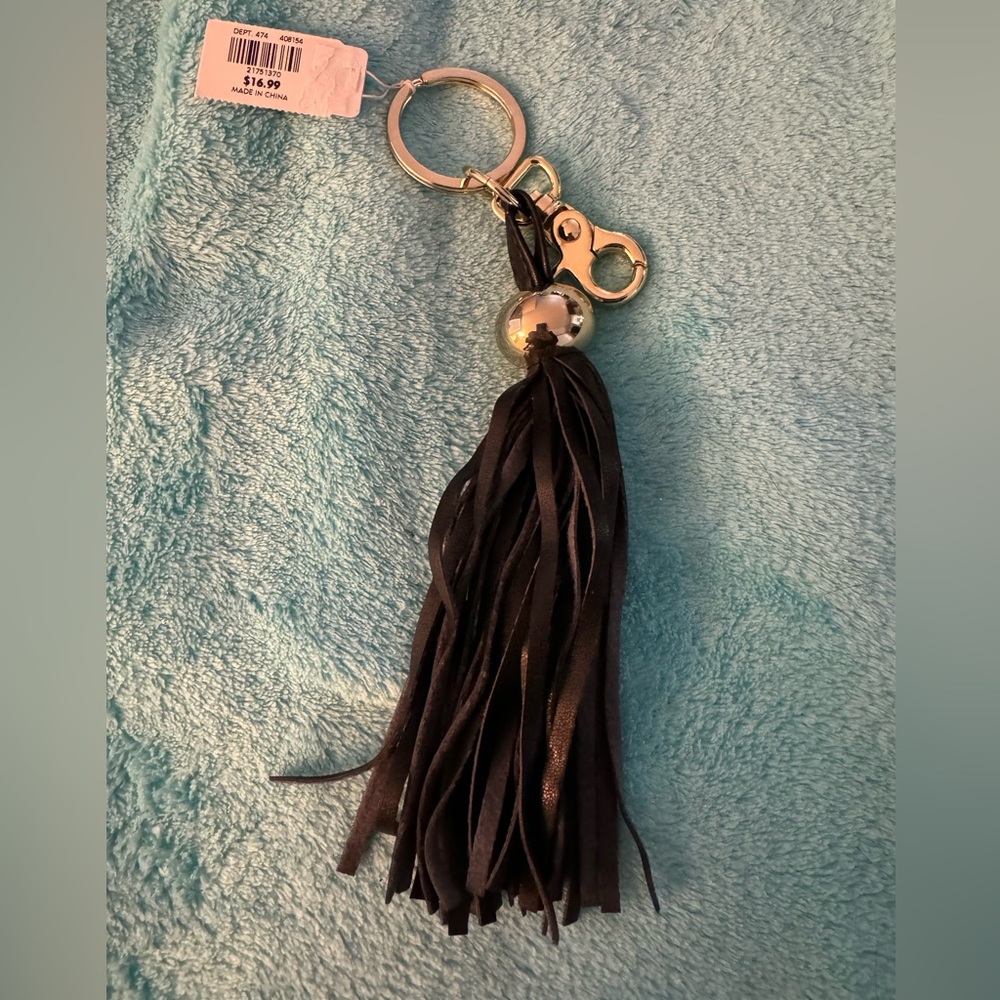 Loft black fringe keychain NWT
